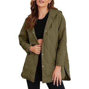 Long Womens Quilted Jacket Hooded Lightweight Winter Coat Business Casual Office